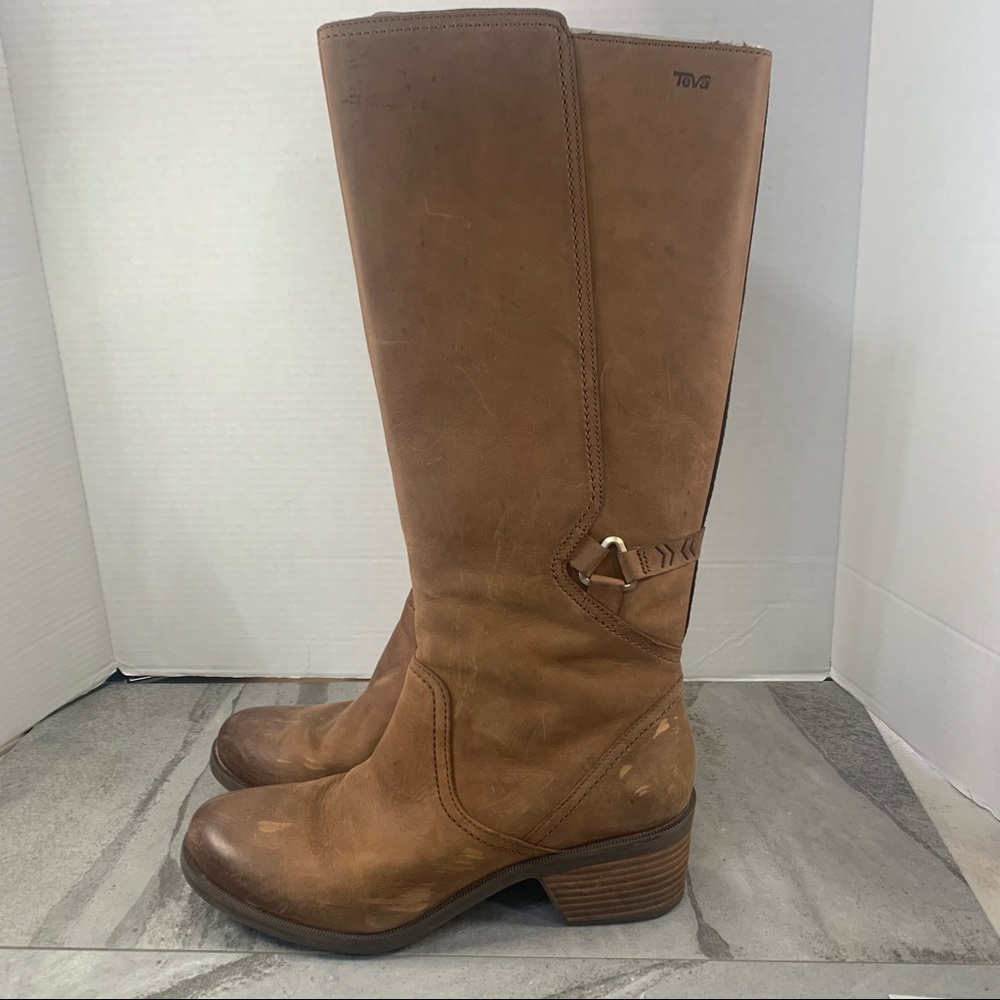 TEVA WOMENS BROWN WATERPROOF FOXY LEATHER TALL  BOOTS  SIZE 10  1019224